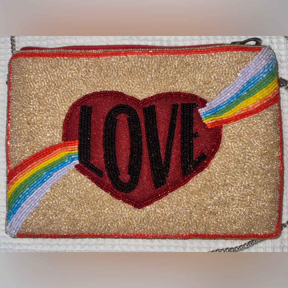 Beaded Love Heart Clutch with Rainbow Accents